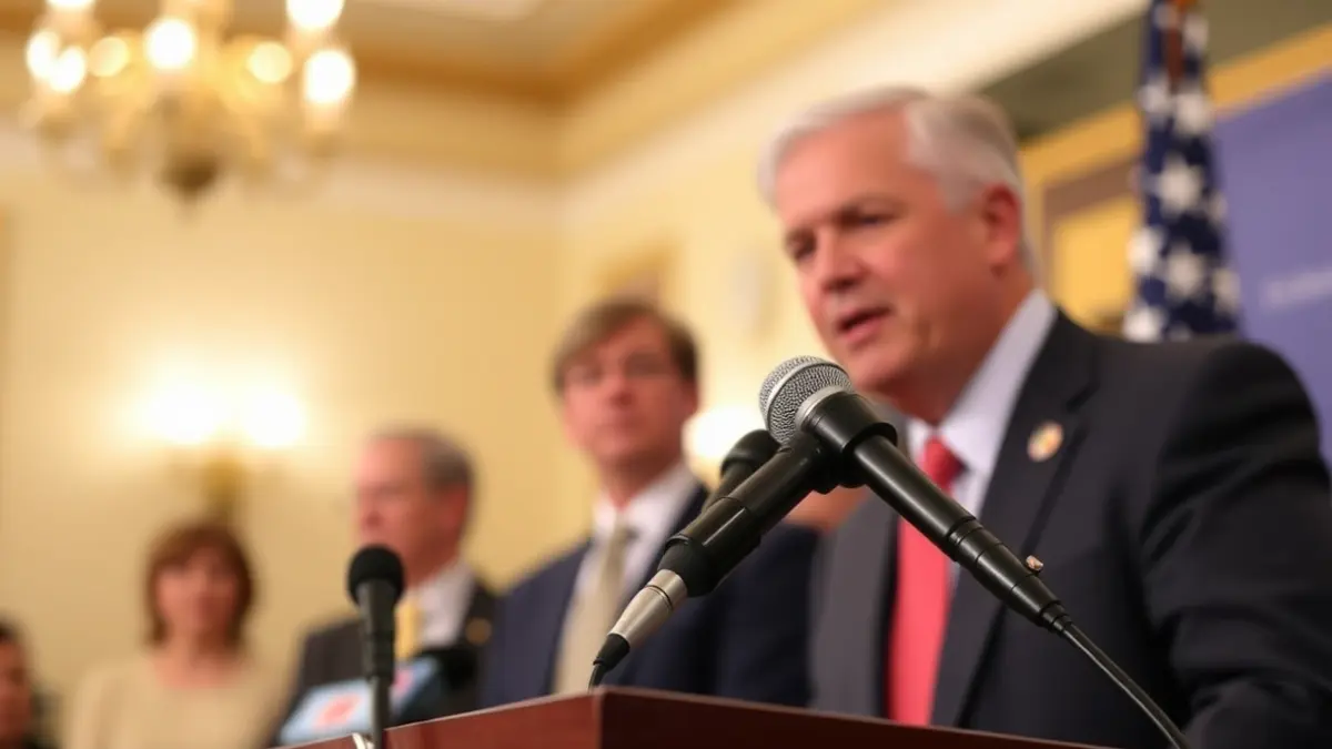 Imagen genérica de un micrófono en un atril durante una rueda de prensa política.