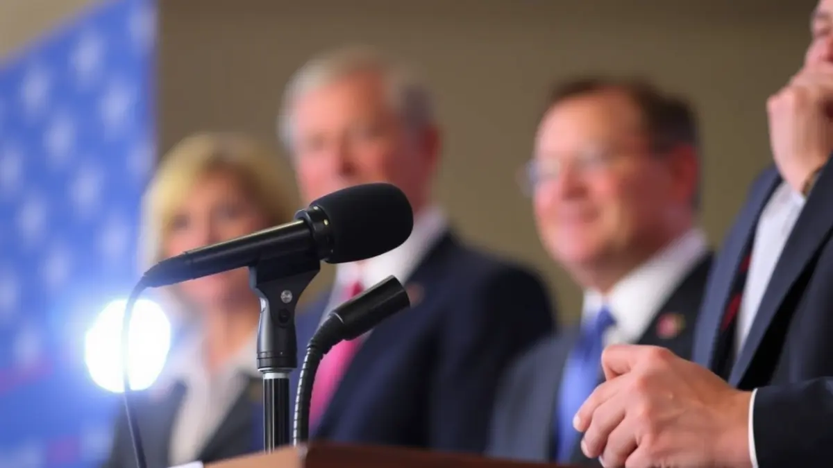 Imatge genèrica d'un micròfon en un faristol, simbolitzant un anunci polític.