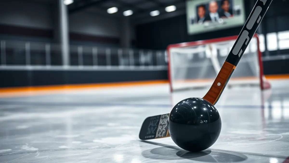 Imatge genèrica d'un estic i una bola d'hoquei sobre patins en una pista
