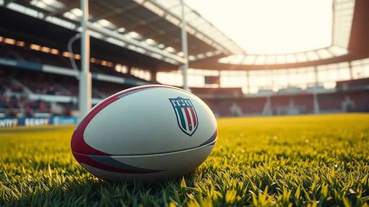 Generic image of a rugby ball on a field's grass.