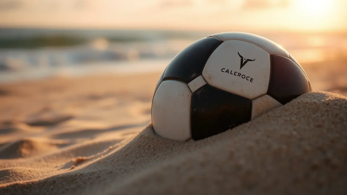 Imatge genèrica d'una pilota de futbol platja a la sorra.