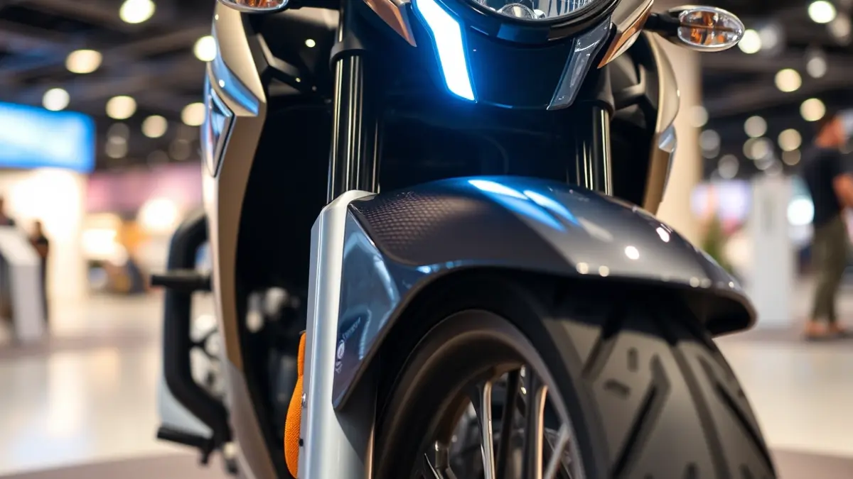 Imatge genèrica d'una motocicleta moderna exposada en un saló.