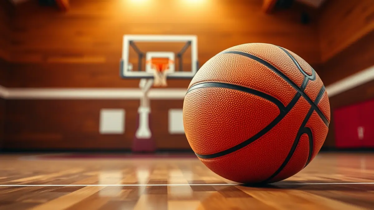 Generic image of a basketball on a wooden court.