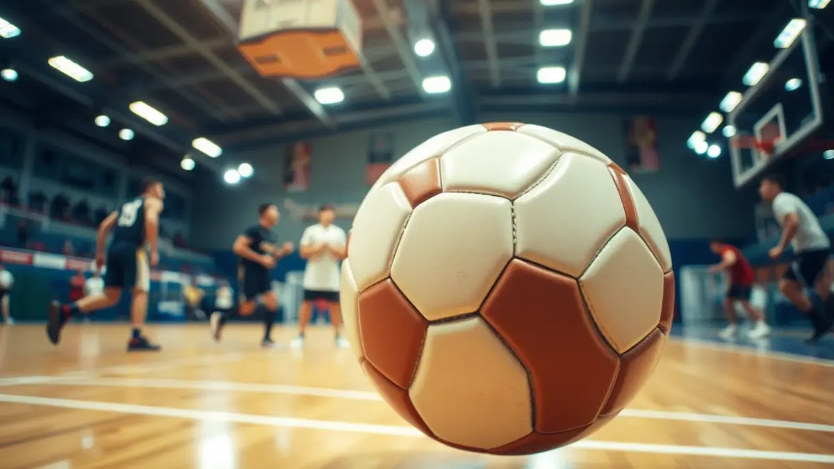Imatge genèrica d'una pilota d'handbol en una pista.
