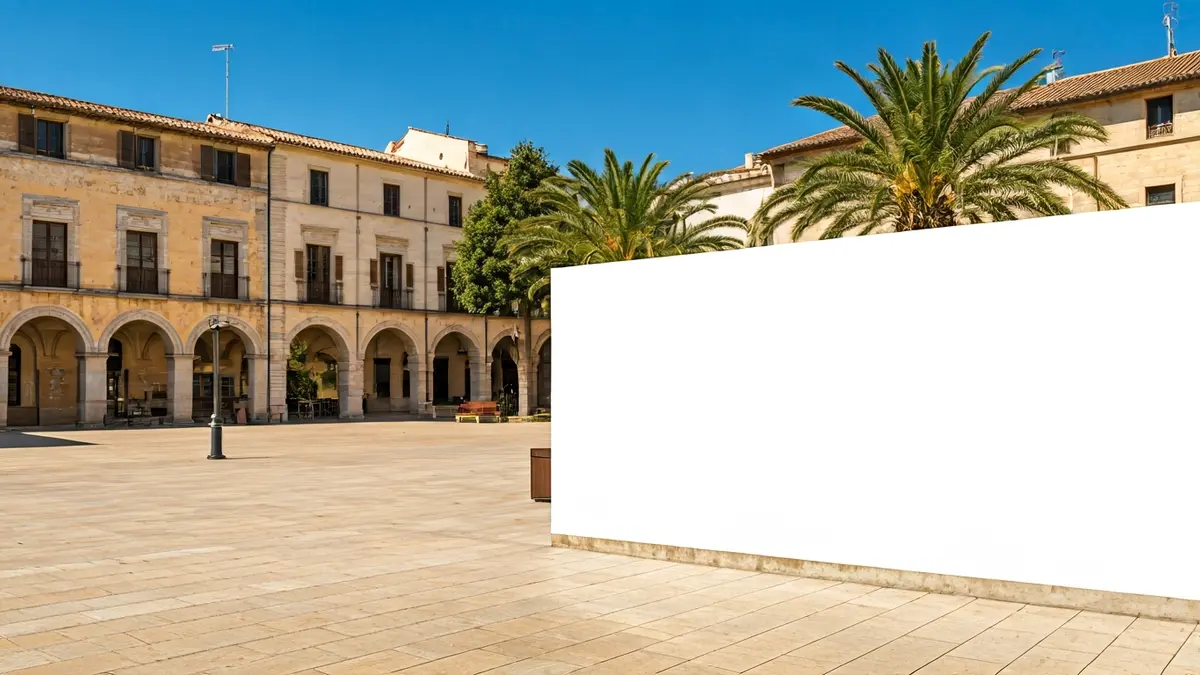 Pared blanca en la plaza Cívica de la UAB donde estaba el mural independentista.