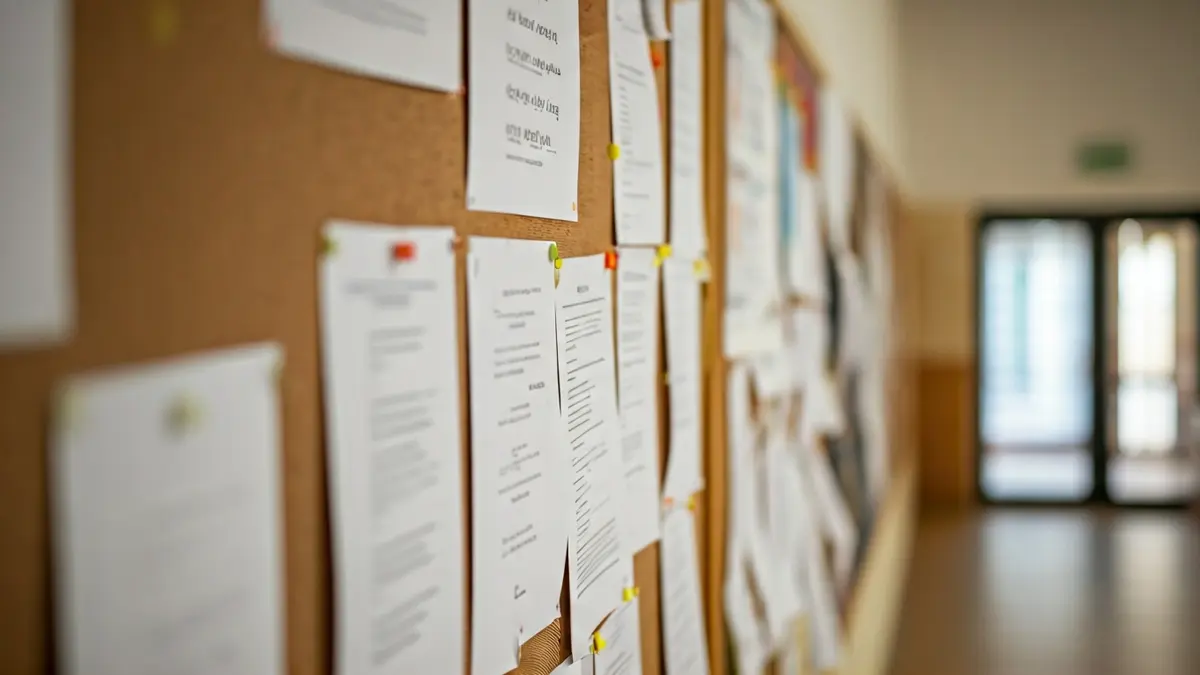 Imatge genèrica d'un tauler d'anuncis escolar amb papers i avisos.