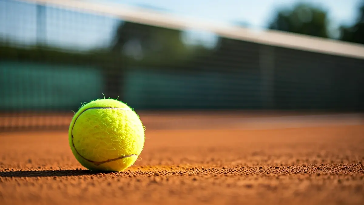 Imatge genèrica d'una pilota de tennis en una pista de terra batuda.