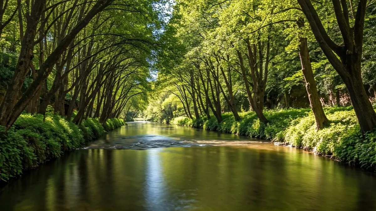 Generic image of a natural riverine area with clear water and vegetation.