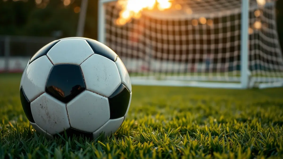Imagen genérica de un balón de fútbol sobre el césped de un campo, con la portería desenfocada al fondo.