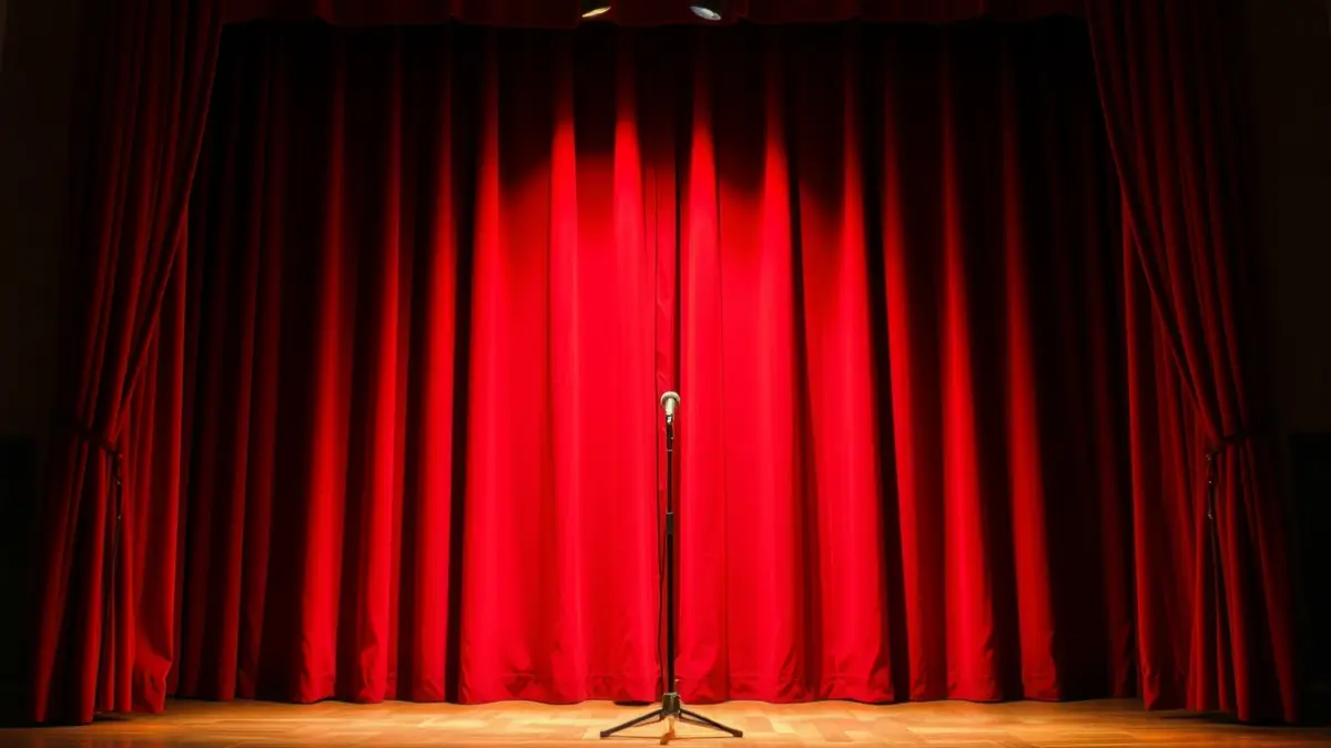 Imagen genérica de un escenario de teatro con cortinas de terciopelo rojo.