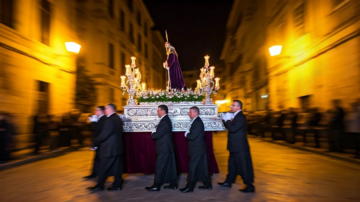 Imagen genérica de una procesión religiosa nocturna en una ciudad mediterránea.