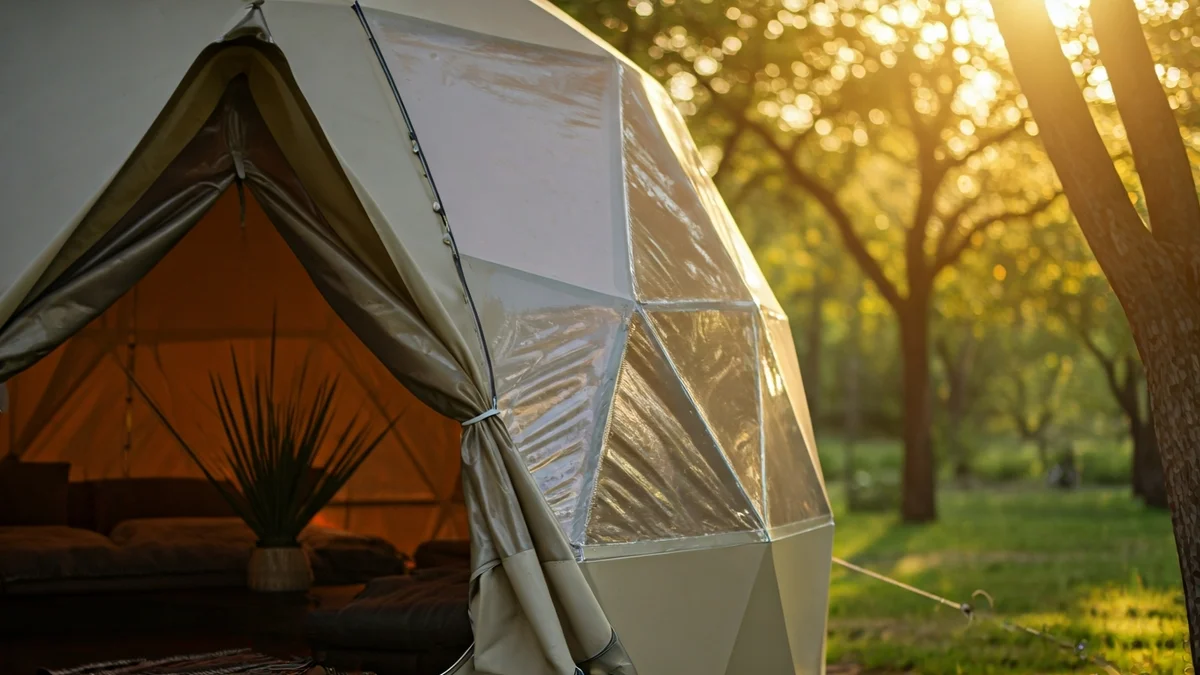 Imatge genèrica d'una tenda de glàmping moderna en un entorn natural.