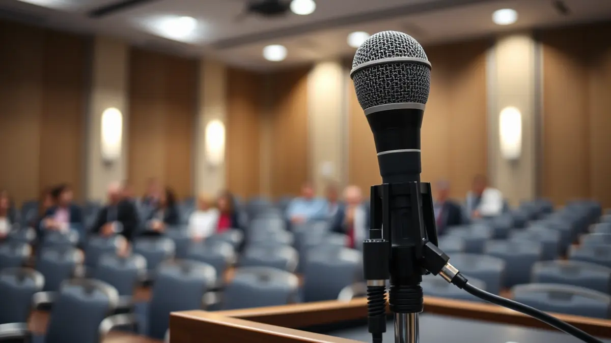 Imatge genèrica d'un micròfon en un faristol, simbolitzant una roda de premsa o anunci sindical.