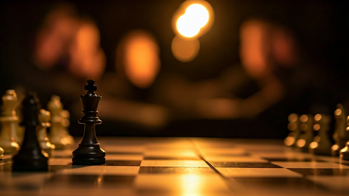 Imatge genèrica d'un tauler d'escacs amb peces, amb un enfocament suau en el rei i la reina.
