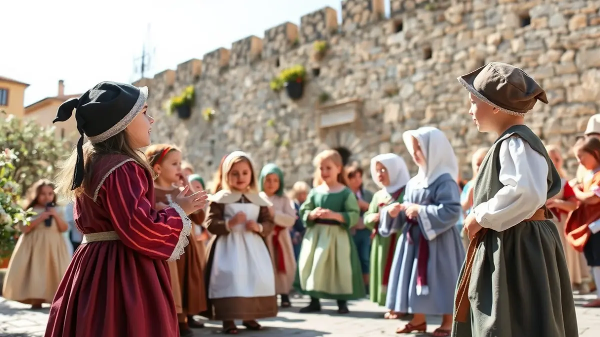 Nens de la llar d'infants Els Merlets representant la Llegenda de Sant Jordi a Montblanc.