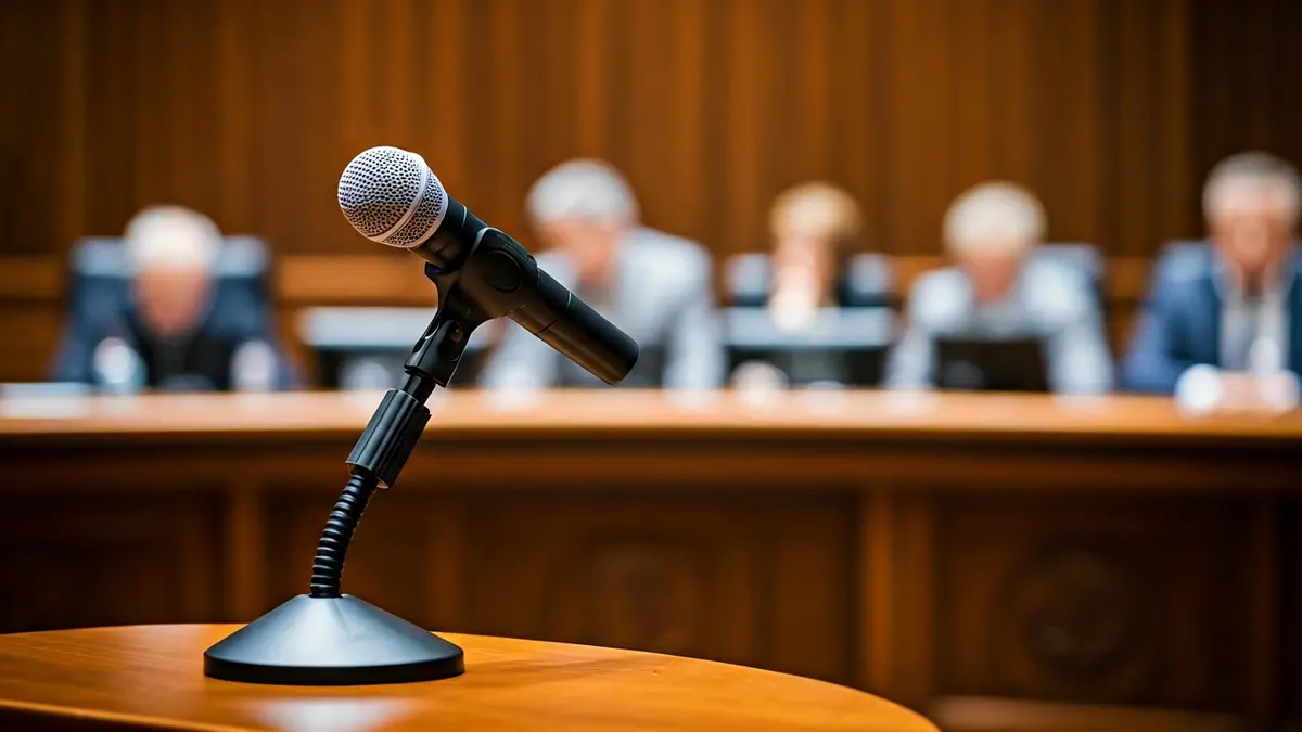 Imatge genèrica d'un micròfon en un faristol durant una sessió plenària municipal.