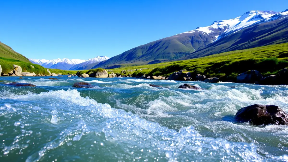 Imagen de un río de montaña con un caudal elevado debido al deshielo.