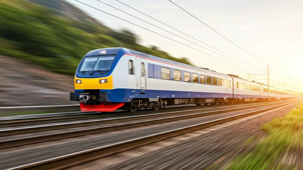 Imagen genérica de un tren en movimiento a través de un paisaje mediterráneo.