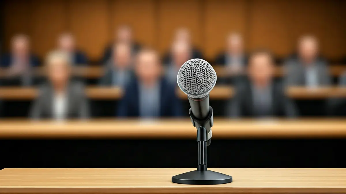 Imatge genèrica d'un micròfon en un faristol durant una reunió política.