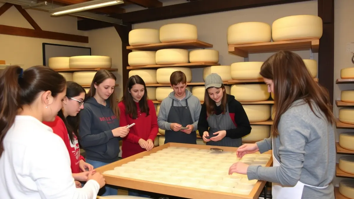 Students from the Pallars Hotel Management School learning artisan cheese making.