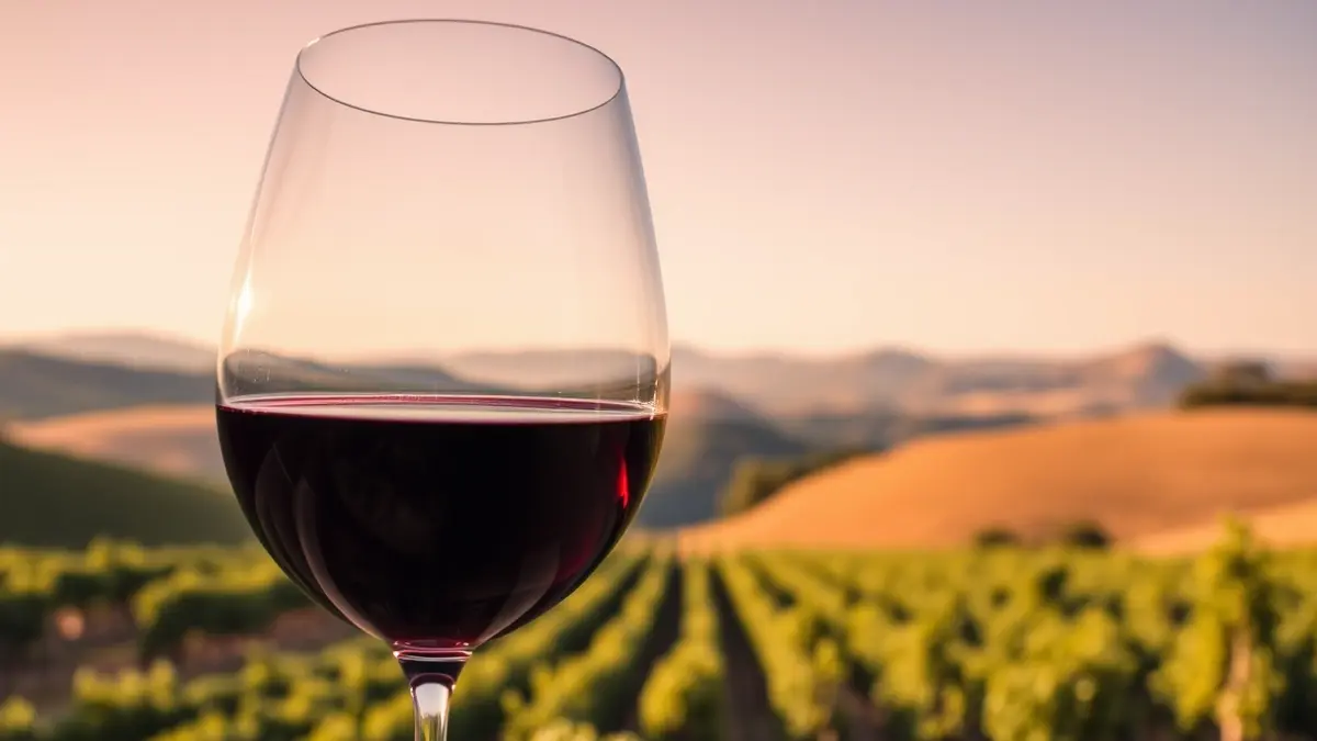 Wine glass with Terra Alta vineyards in the background
