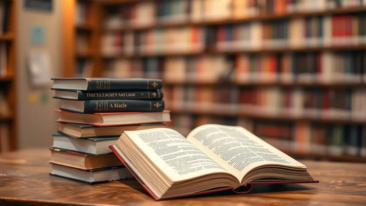 Generic image of books stacked on a table, with an open book, in a cozy reading atmosphere.