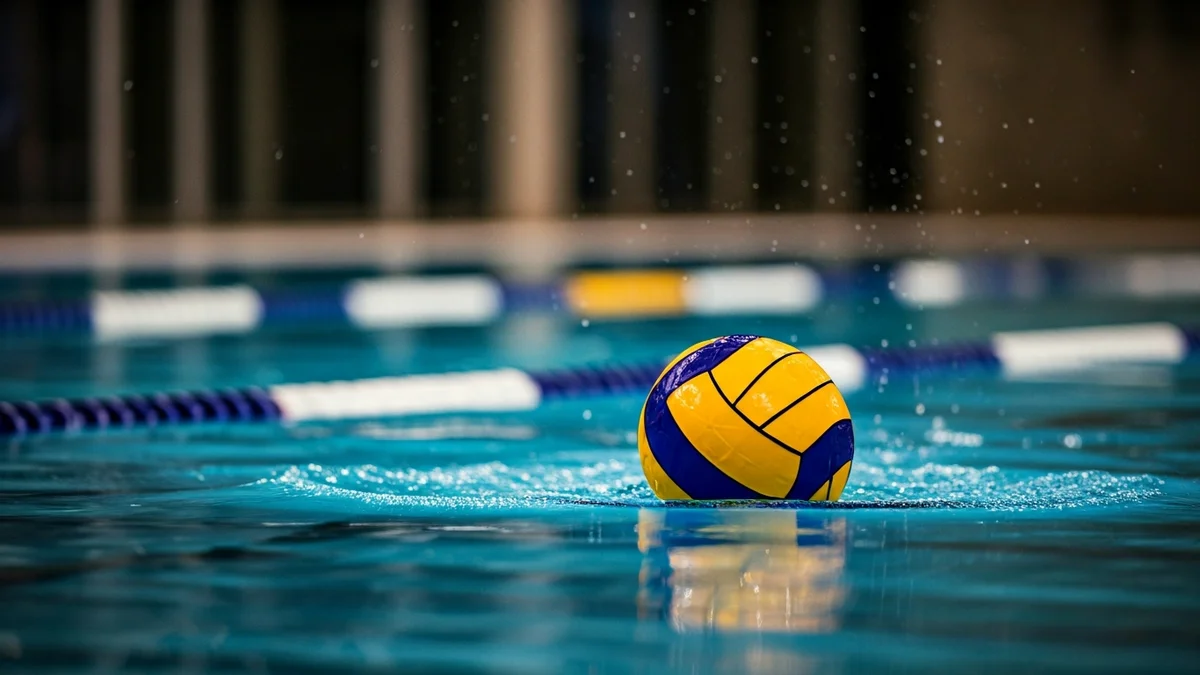 Generic image of a water polo ball floating in a swimming pool.