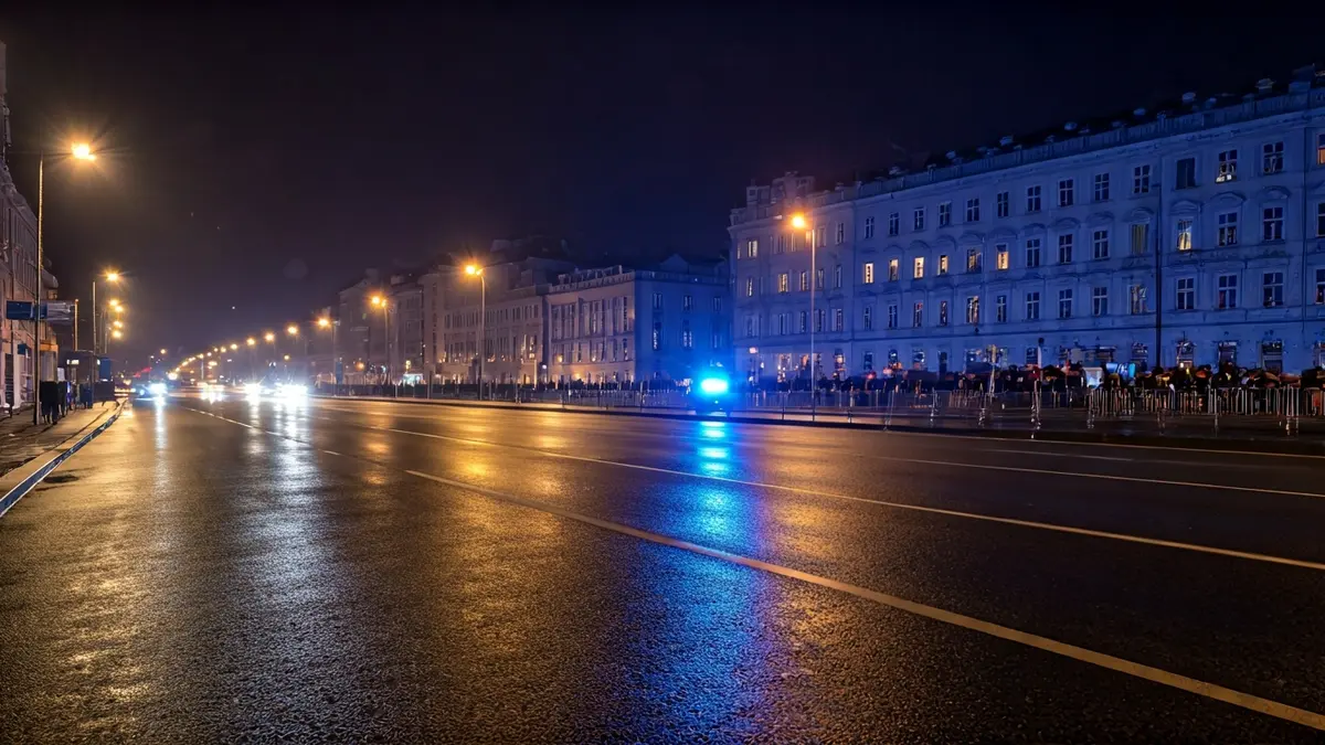 Imagen genérica de luces de emergencia reflejándose sobre el asfalto