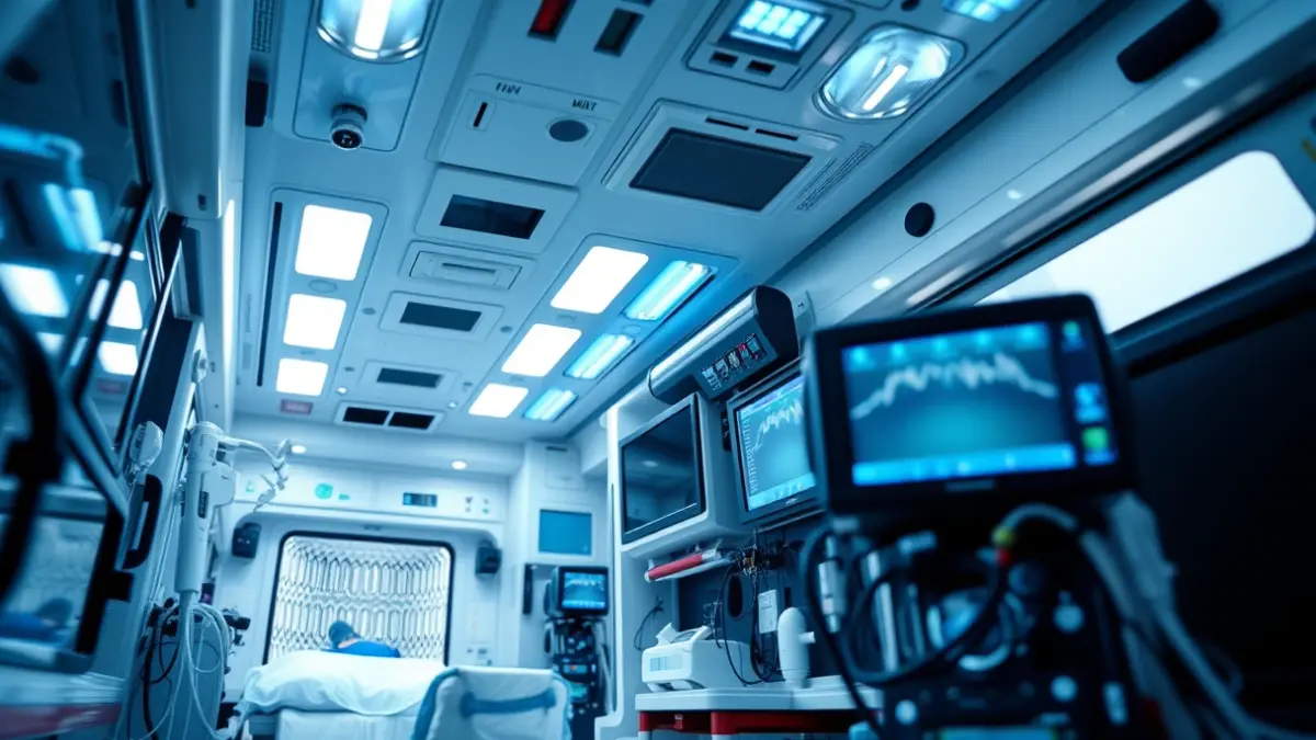 Generic image of a modern ambulance interior with advanced medical equipment.