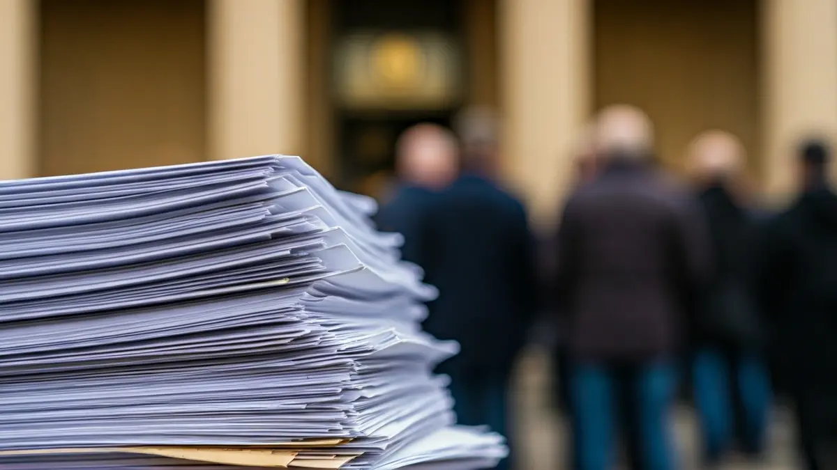 Imagen genérica de documentos o peticiones apiladas, simbolizando una acción legal o una demanda pública.