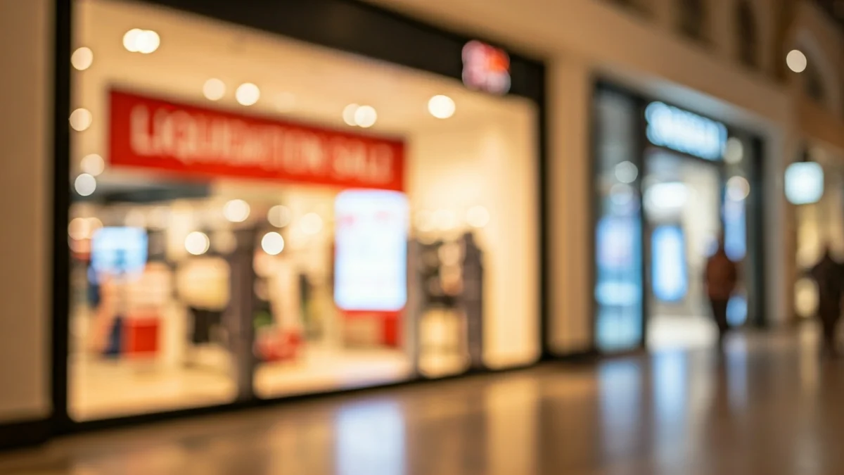 Imagen genérica de una tienda con carteles de liquidación por cierre en un centro comercial.