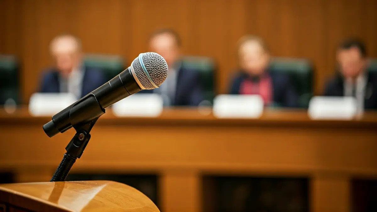 Imatge genèrica d'un micròfon en un faristol, simbolitzant un debat municipal.