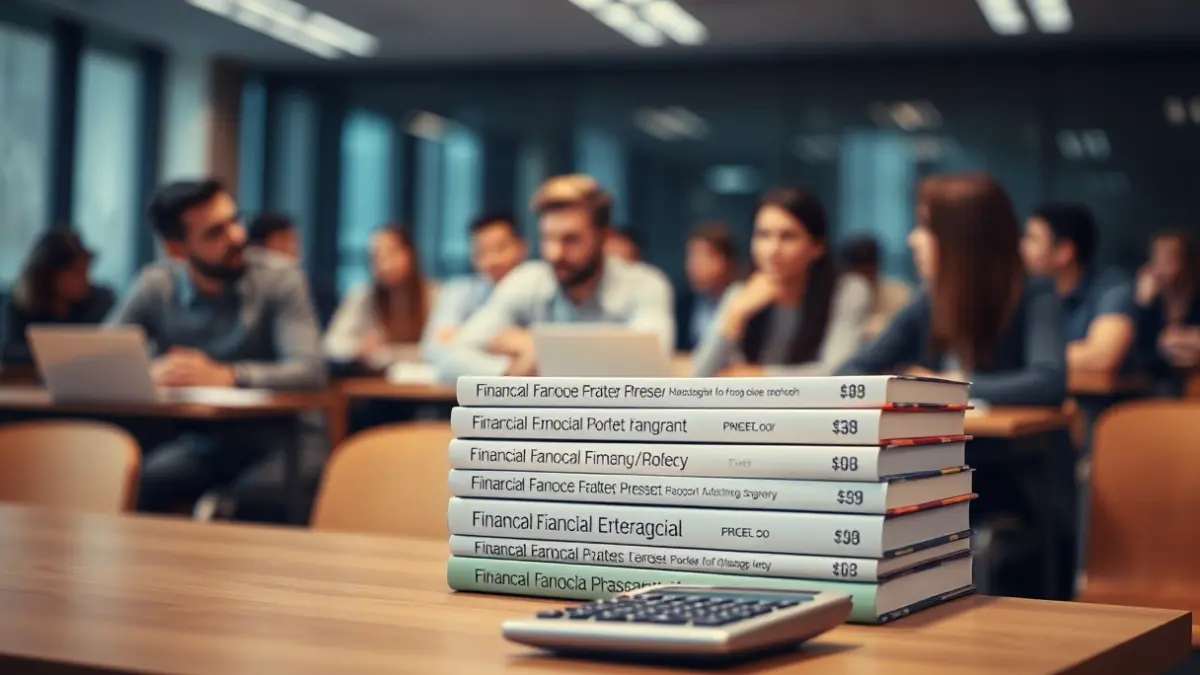 Imatge genèrica d'un entorn educatiu amb llibres i calculadora, simbolitzant la formació en finances i assegurances.