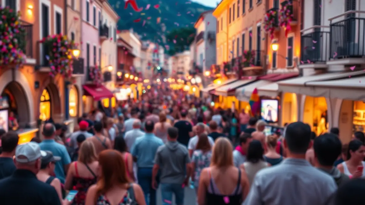 Generic image of a popular festival with people and confetti.