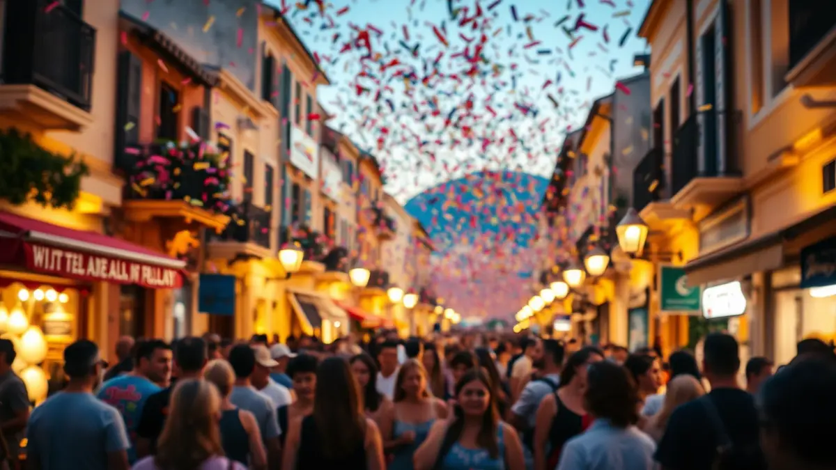 Generic image of a popular festival with people and confetti.