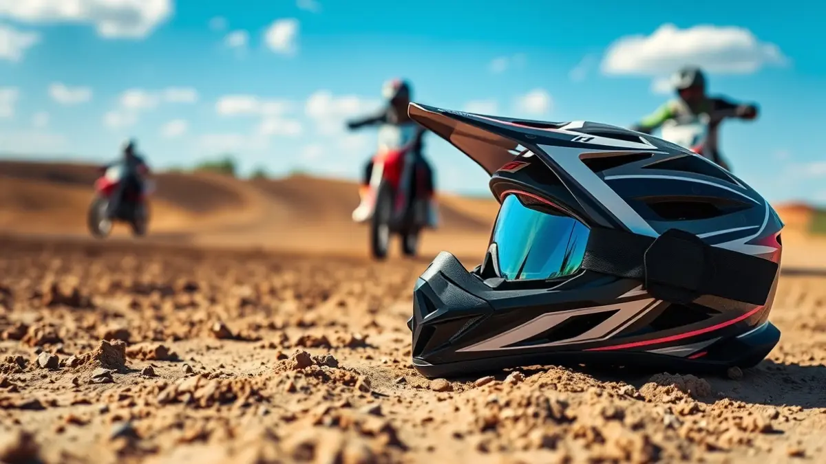 Imatge genèrica d'un casc de motocròs i ulleres en una pista de terra.