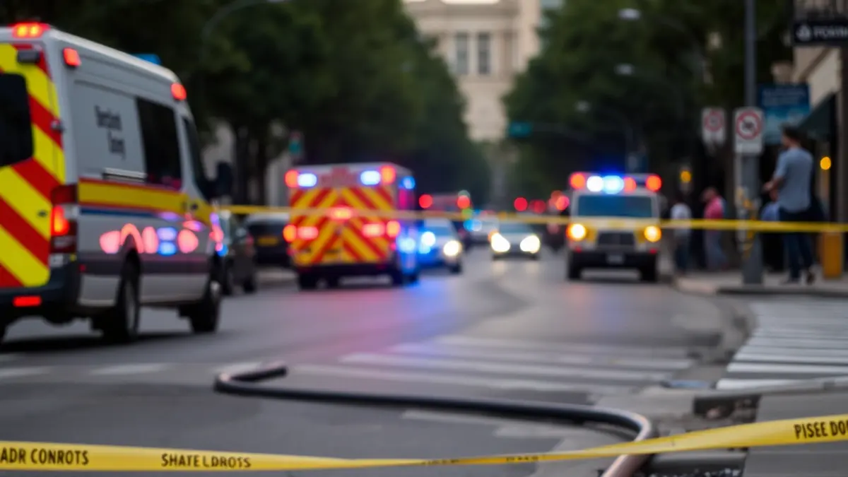Imagen de una fuga de gas con vehículos de emergencia y cinta de seguridad en una calle de Barcelona.