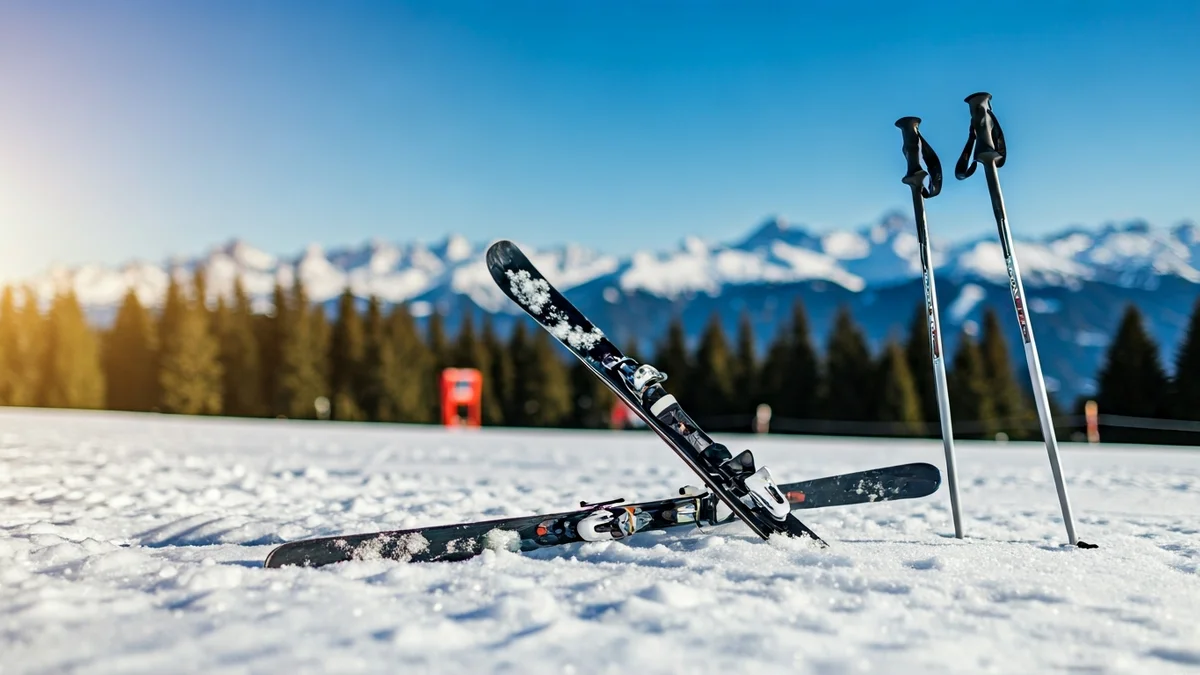Imatge genèrica d'uns esquís de muntanya clavats a la neu amb un paisatge nevat de fons.