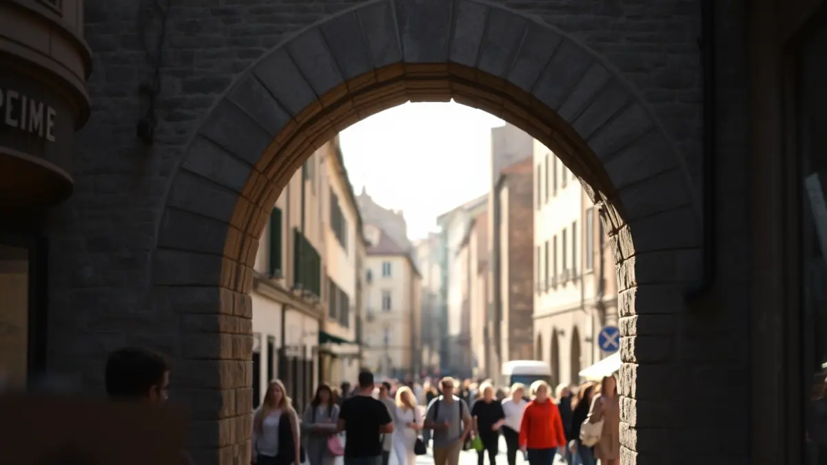 Imatge d'un carrer medieval al Barri Vell de Girona, amb gent passejant.