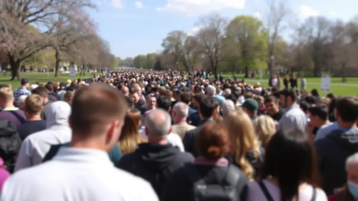 Generic image of a crowd queuing in an open space.