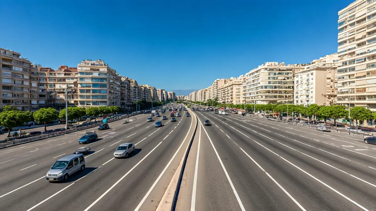 Vista aèria d'una carretera amb carrils que es redueixen cap al centre de la ciutat.