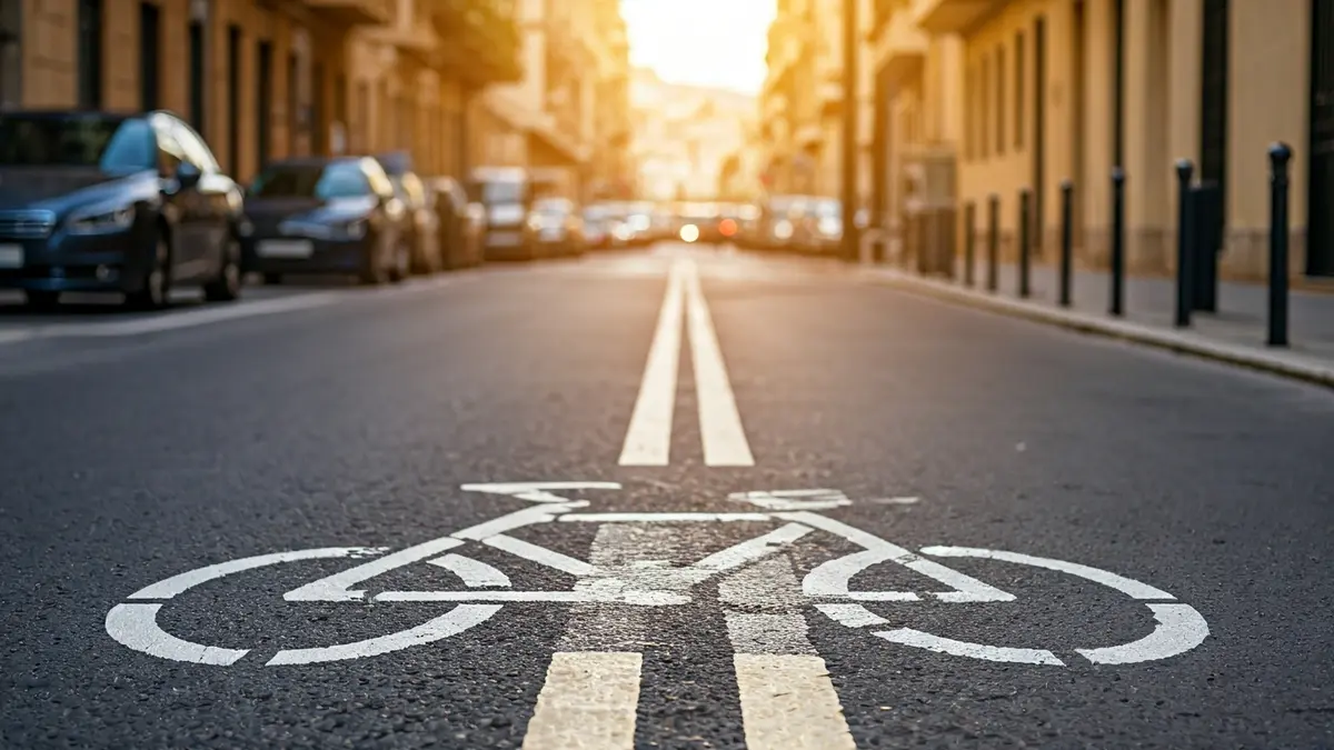 Generic image of a bike lane and pedestrian area in an urban setting.