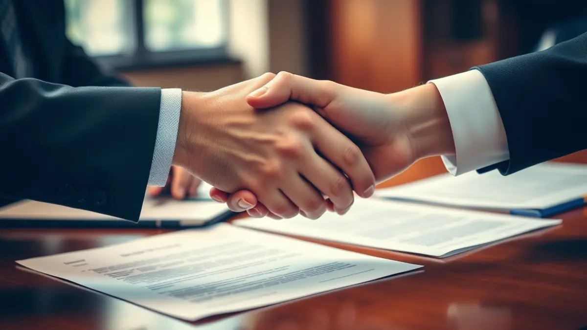 Imatge genèrica de dues mans encaixant sobre un escriptori, simbolitzant un acord o mediació.