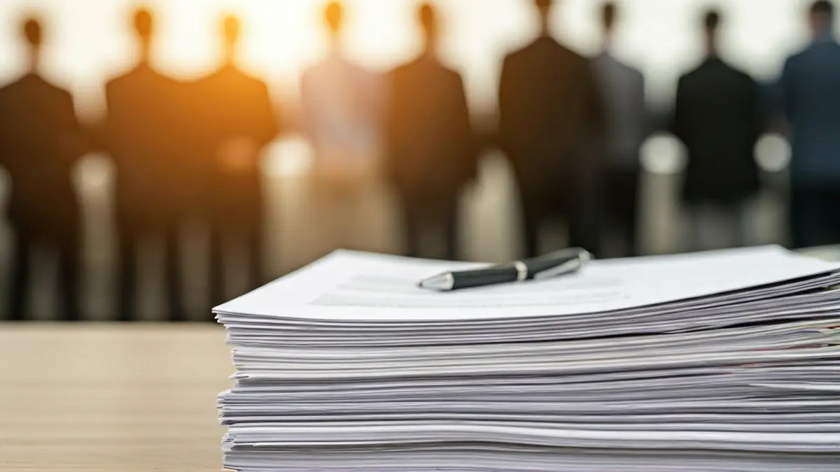 Generic image of documents and a pen, symbolizing labor processes.