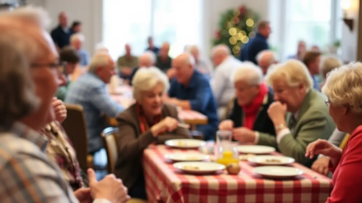 Imatge genèrica d'una trobada social de gent gran gaudint d'un àpat en un ambient festiu.