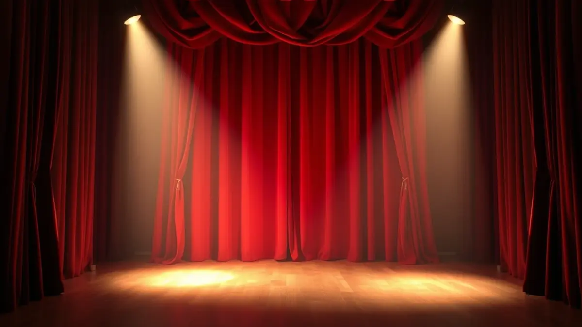 Imatge genèrica d'un escenari de teatre amb cortines vermelles i il·luminació càlida.