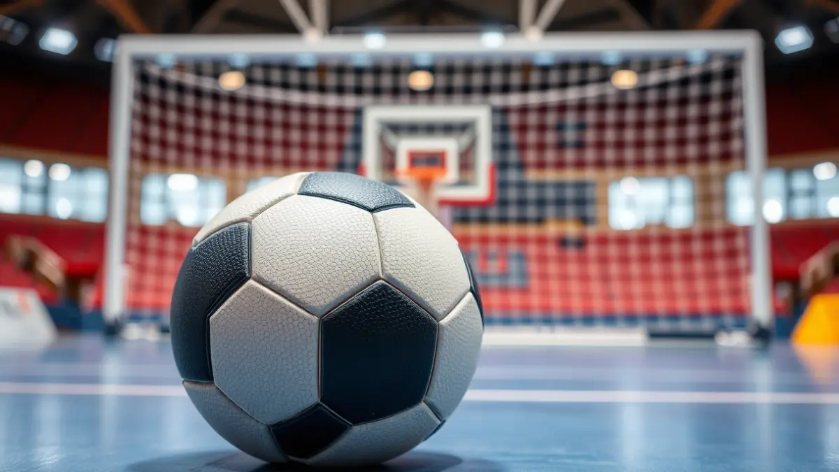 Generic image of a handball on a court.
