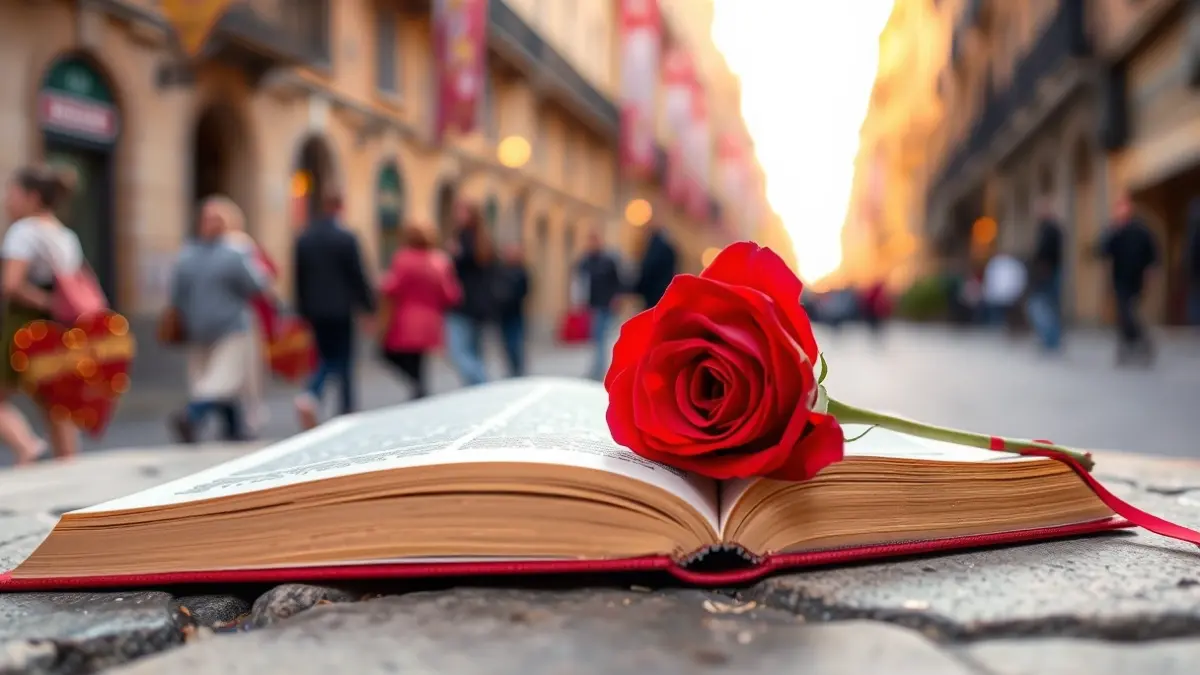 Image of a rose and a book, symbols of Sant Jordi.