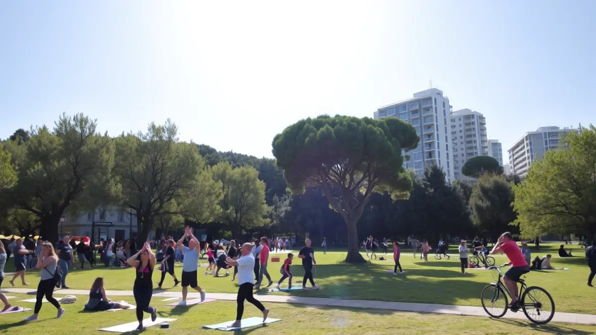 Generic image of an urban park with various outdoor activities.