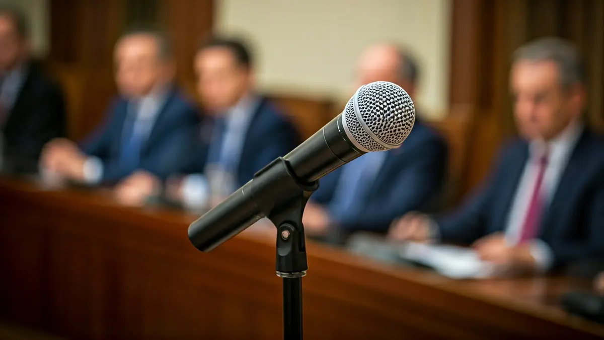 Imatge genèrica d'un micròfon en un faristol durant una reunió política.